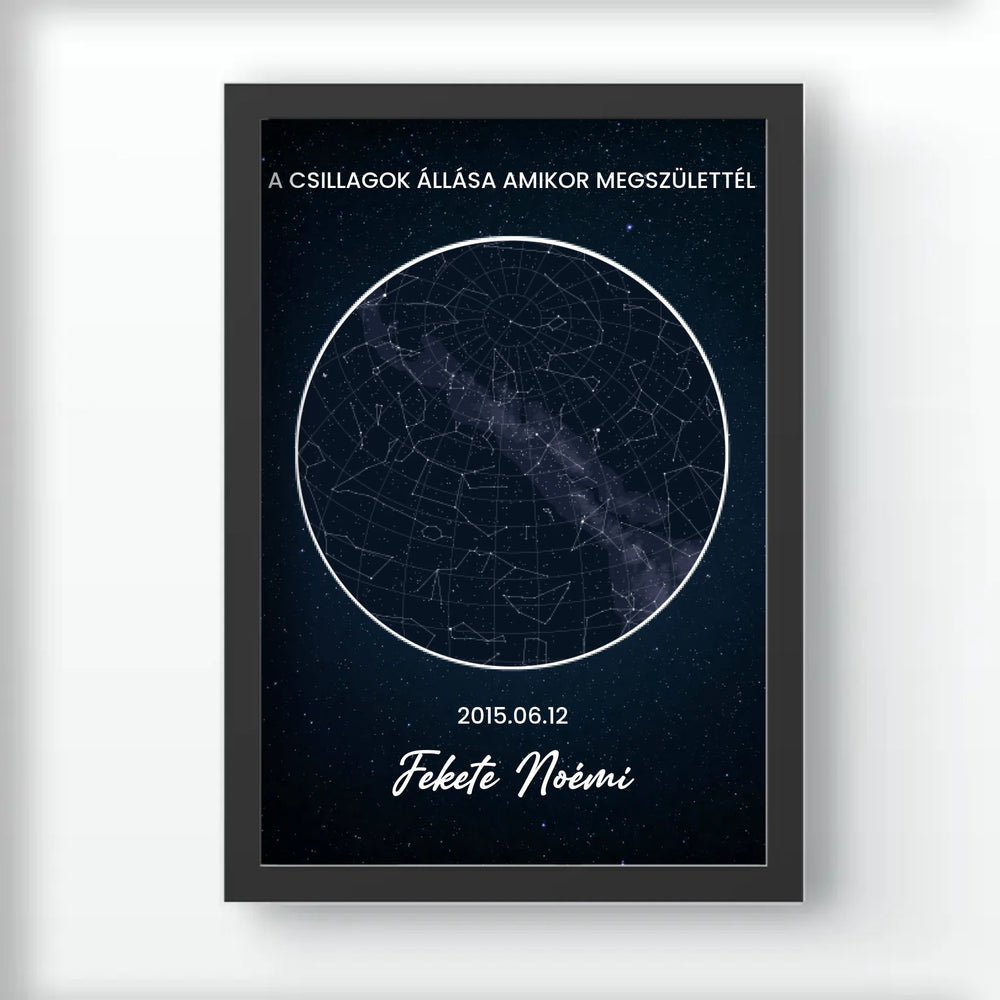 Születésnapi csillagtérkép falikép - a csillagok állása amikor megszülettél