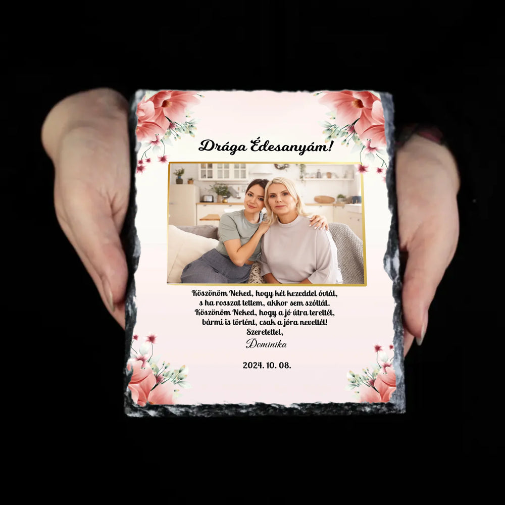 Szülőköszöntő egyedi képes feliratos gránitlap nőknek