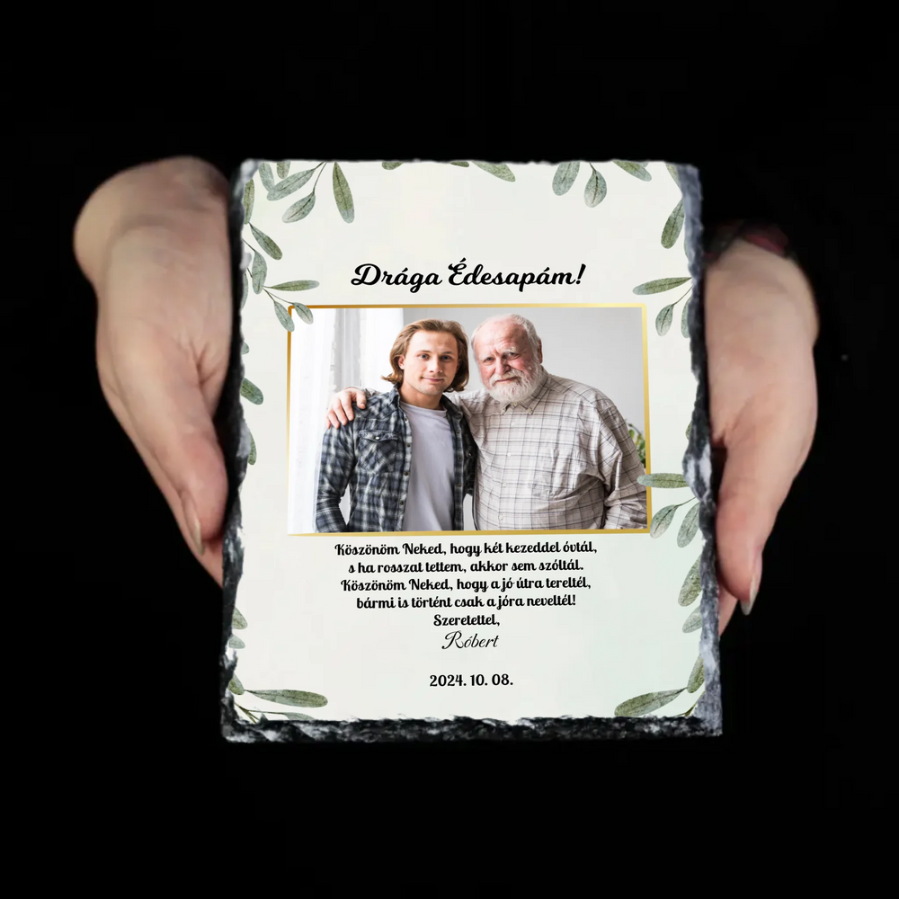 Szülőköszöntő egyedi képes feliratos gránitlap férfiaknak