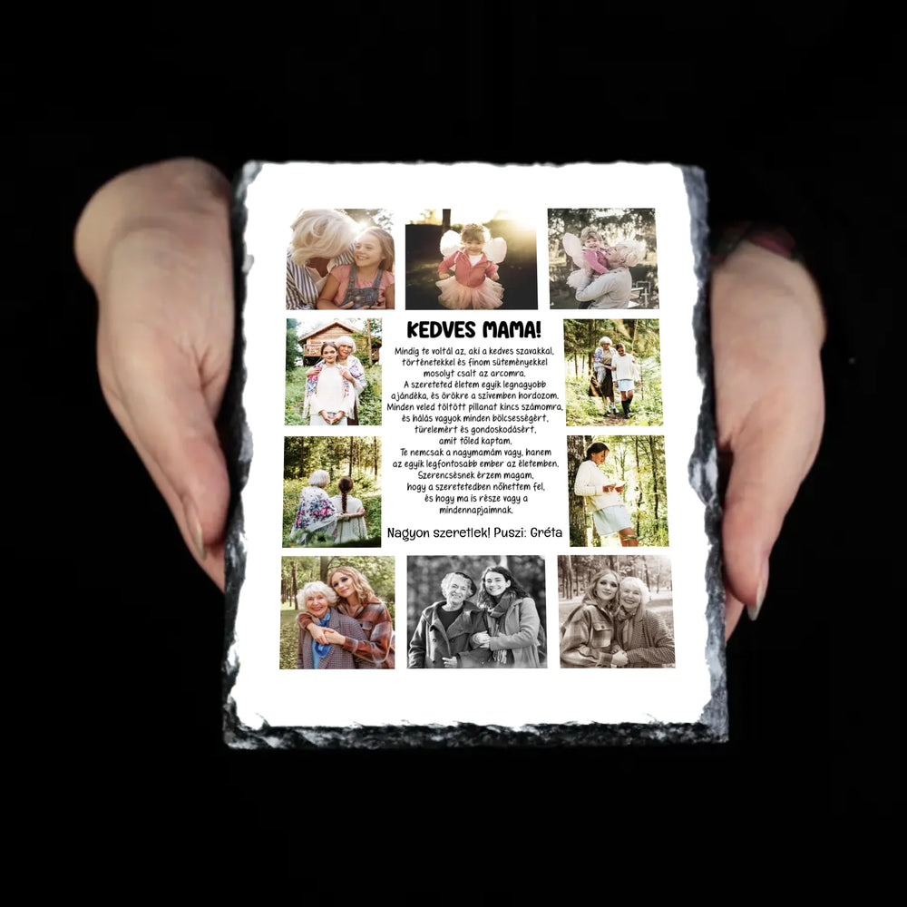 10 fényképes fotókollázs gránitkő - egyedi ajándék nagymamáknak