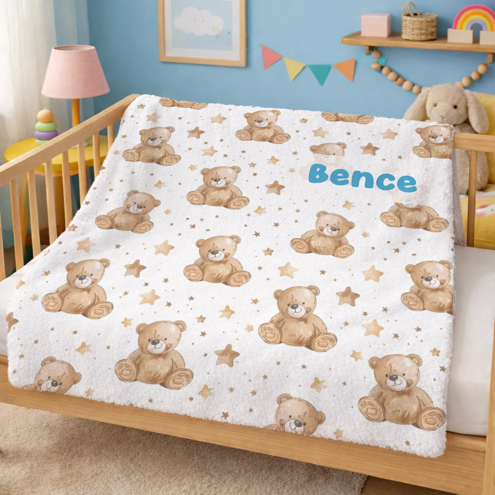 Névre szóló macis babatakaró - választható háttérrel, egyedi baba pléd