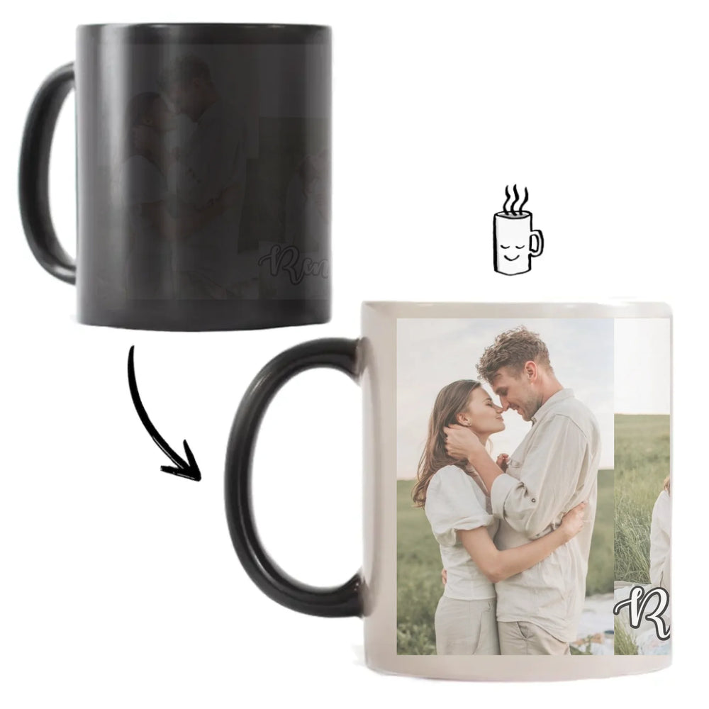 Hőre változó fényképes bögre 3 képpel egyedi felirattal