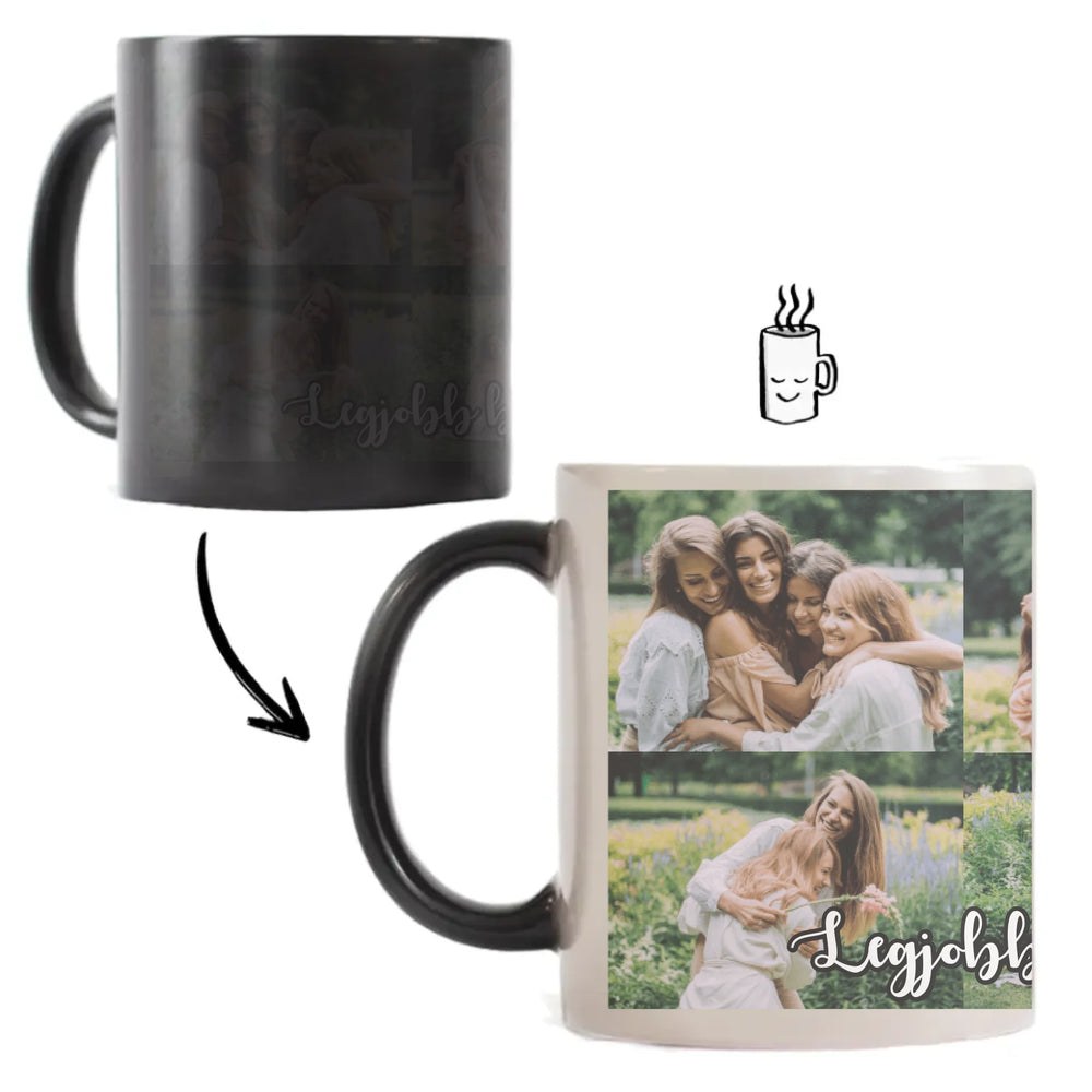 Hőre változó fényképes bögre 6 képpel egyedi felirattal