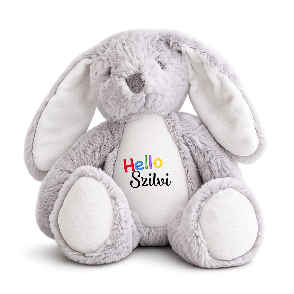 Plüss nyuszi Hello feliratos pólóban
