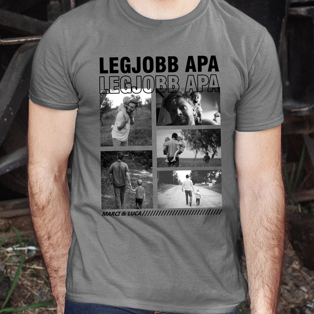 Egyedi fényképes póló apáknak - Legjobb Apa 5 fotóval és felirattal