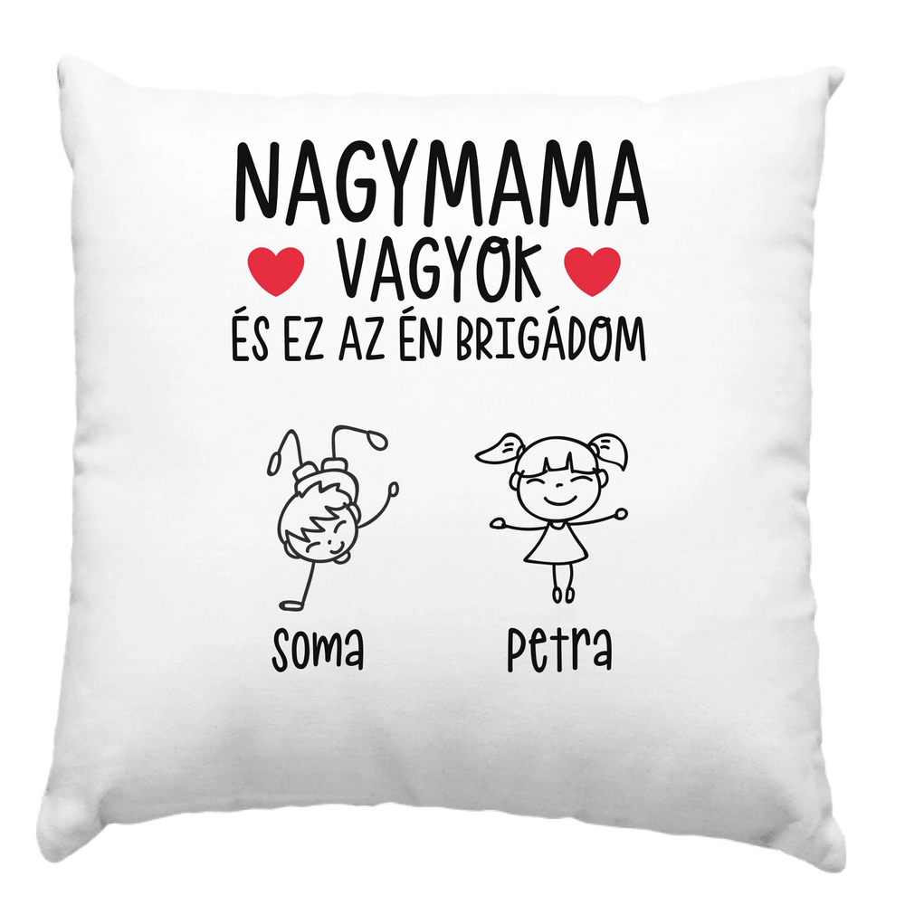Ajándék Mamáknak - Nagymama brigádja fehér párna akár 6 unokával