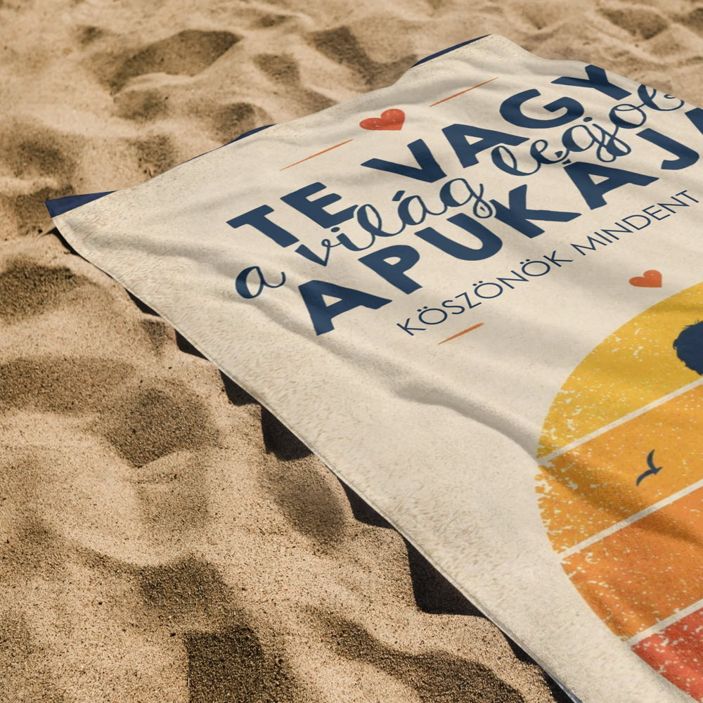 Ajándék apának - személyre szabható apás strandtörölköző választható mintával