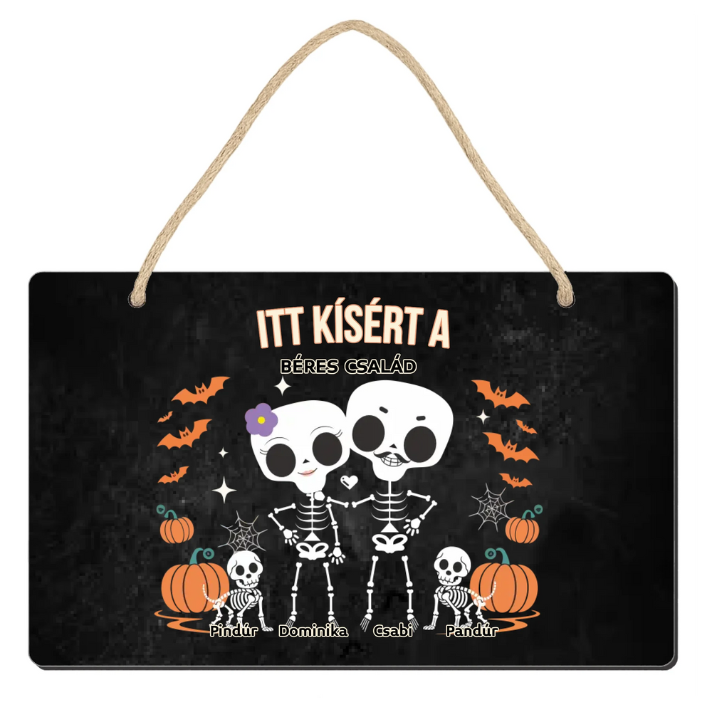 Személyre szabható őszi Halloweeni fali dekor tábla - Skeleton Crew családi ajándék pároknak