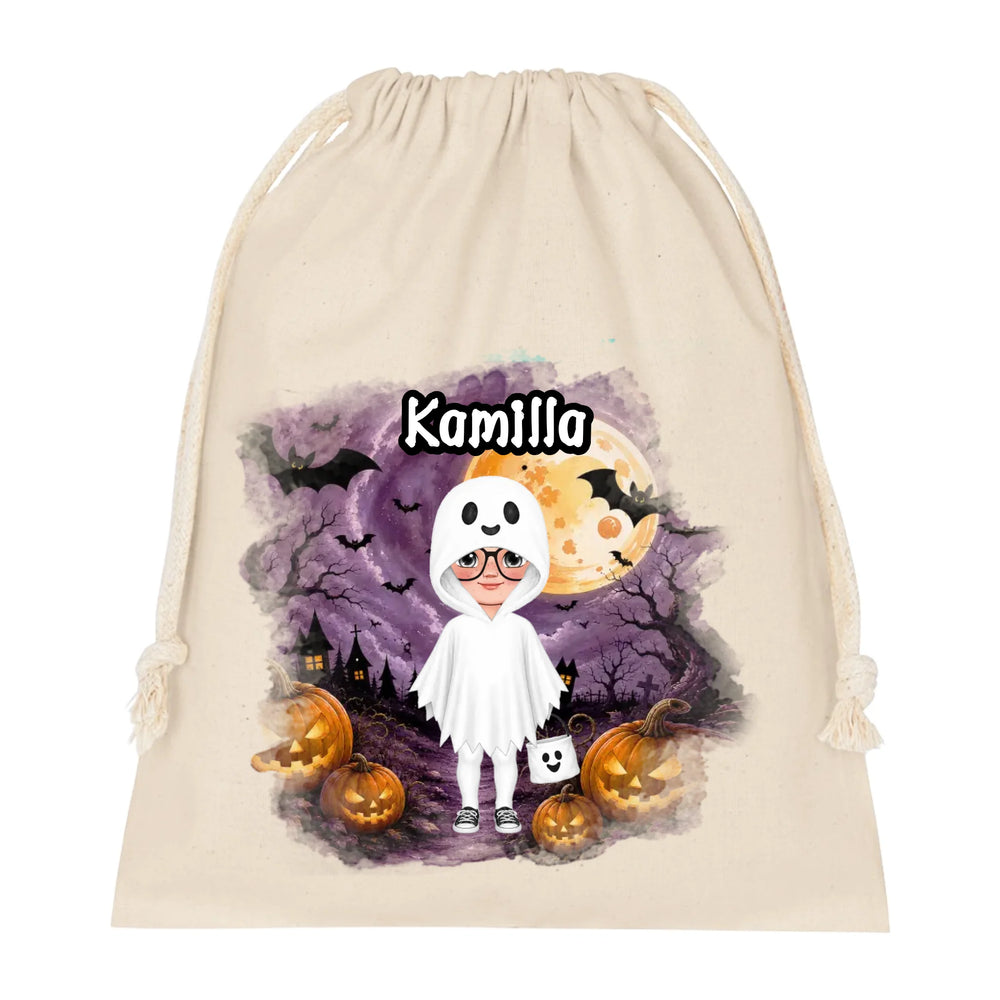 Ajándék halloweeni zsák gyerekeknek személyre szabható karakterrel