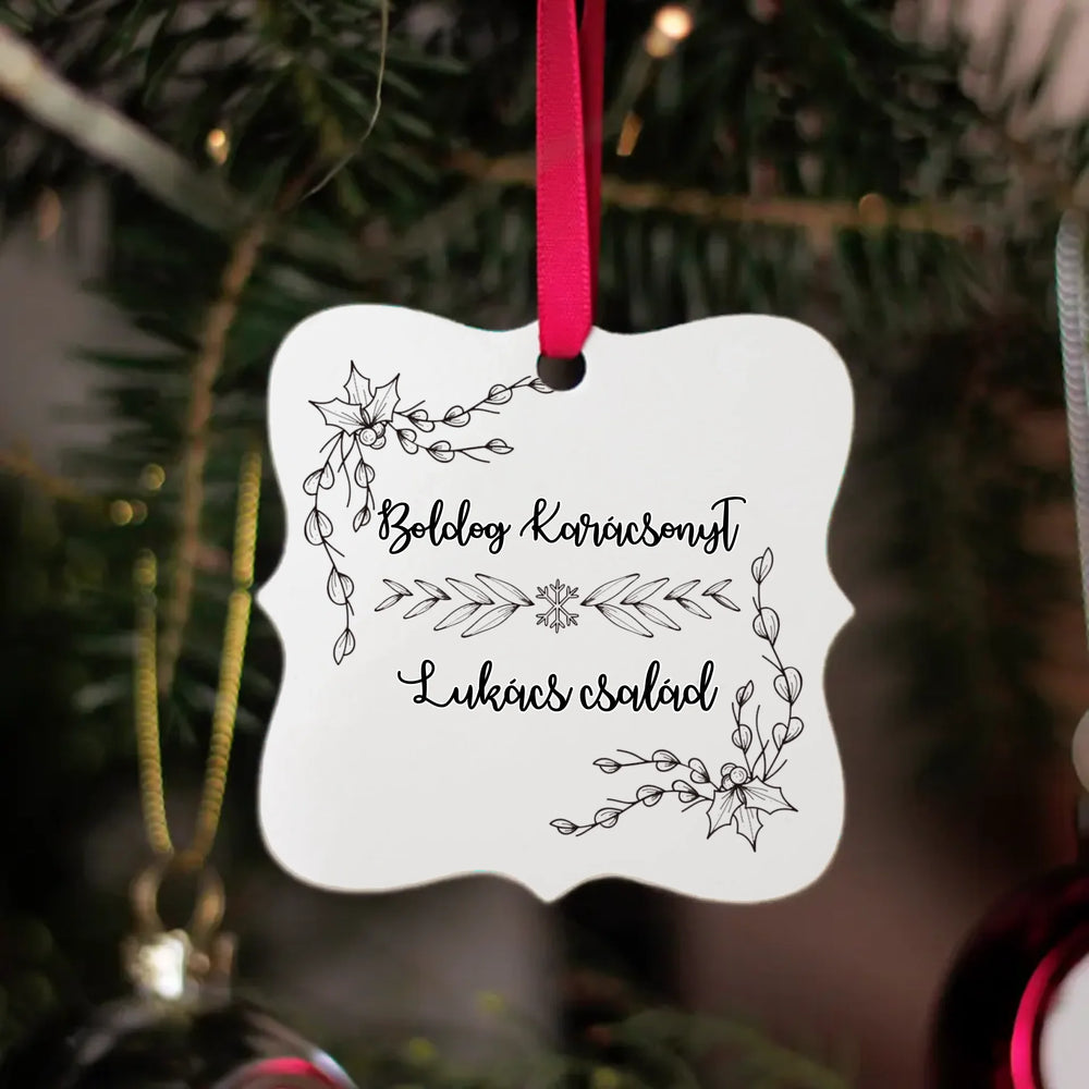 Feliratos négyzetes karácsonyfadísz