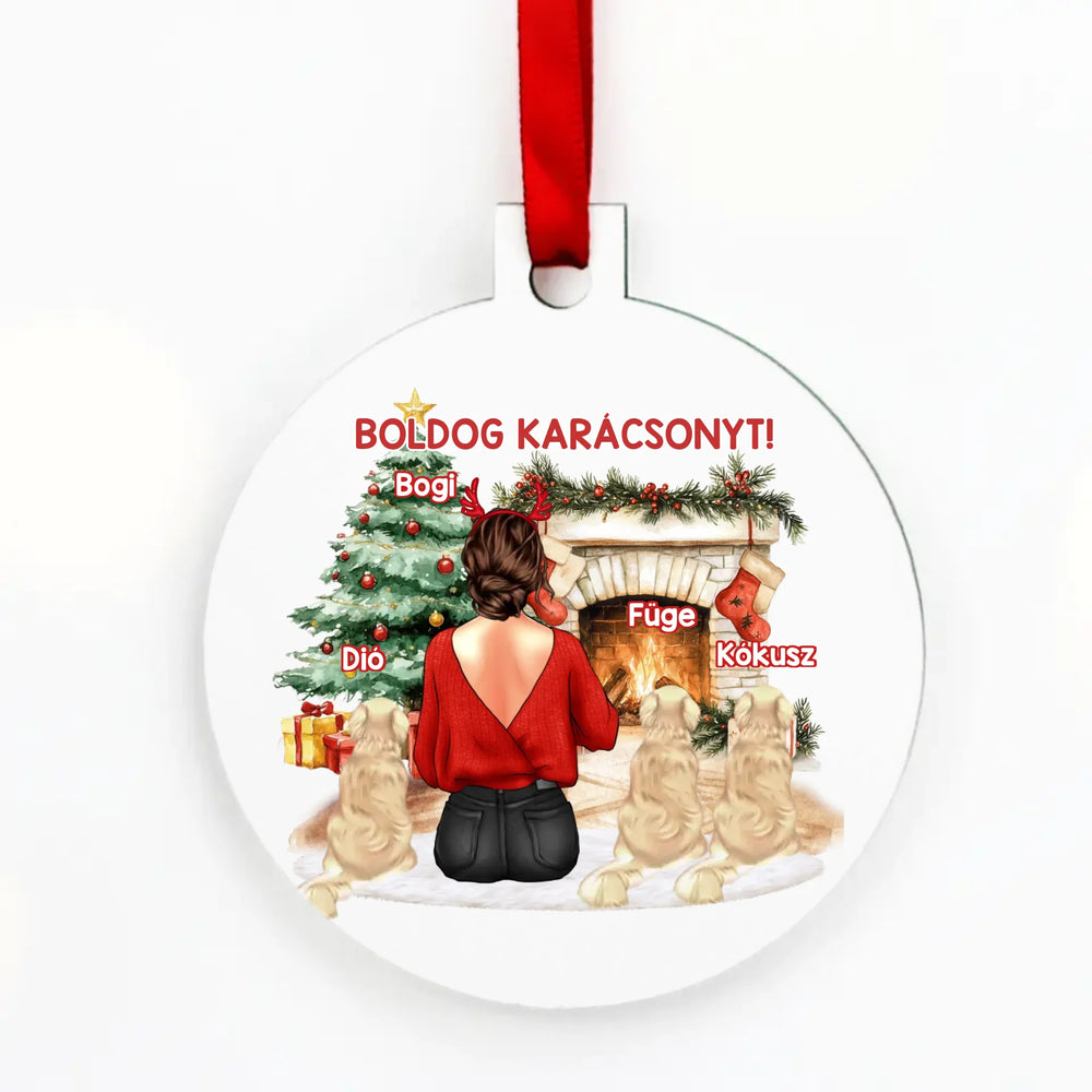 Kerek karácsonyfadísz nő gazdiknak