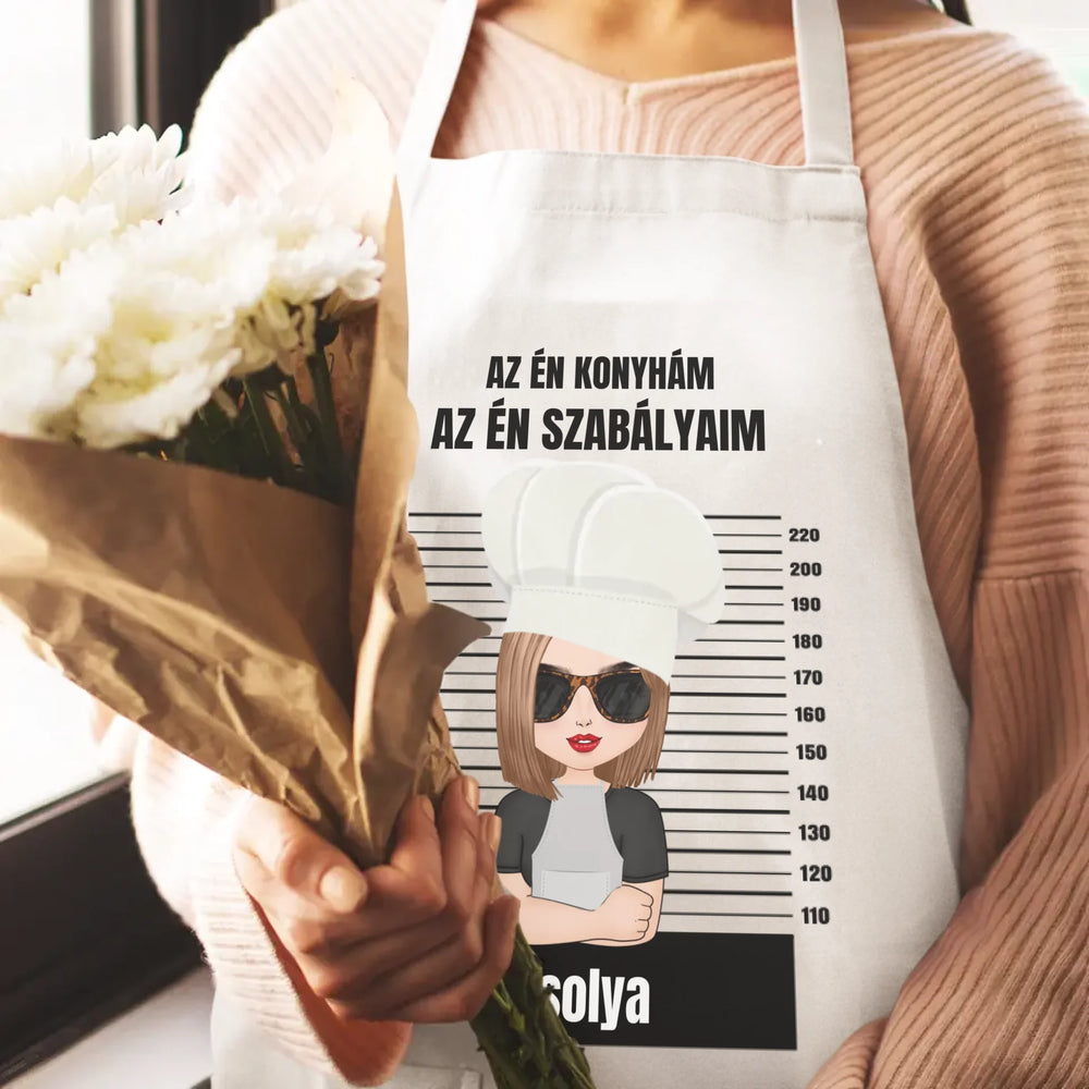 Az én konyhám egyedi kötény nőknek - szerkeszthető karakterrel