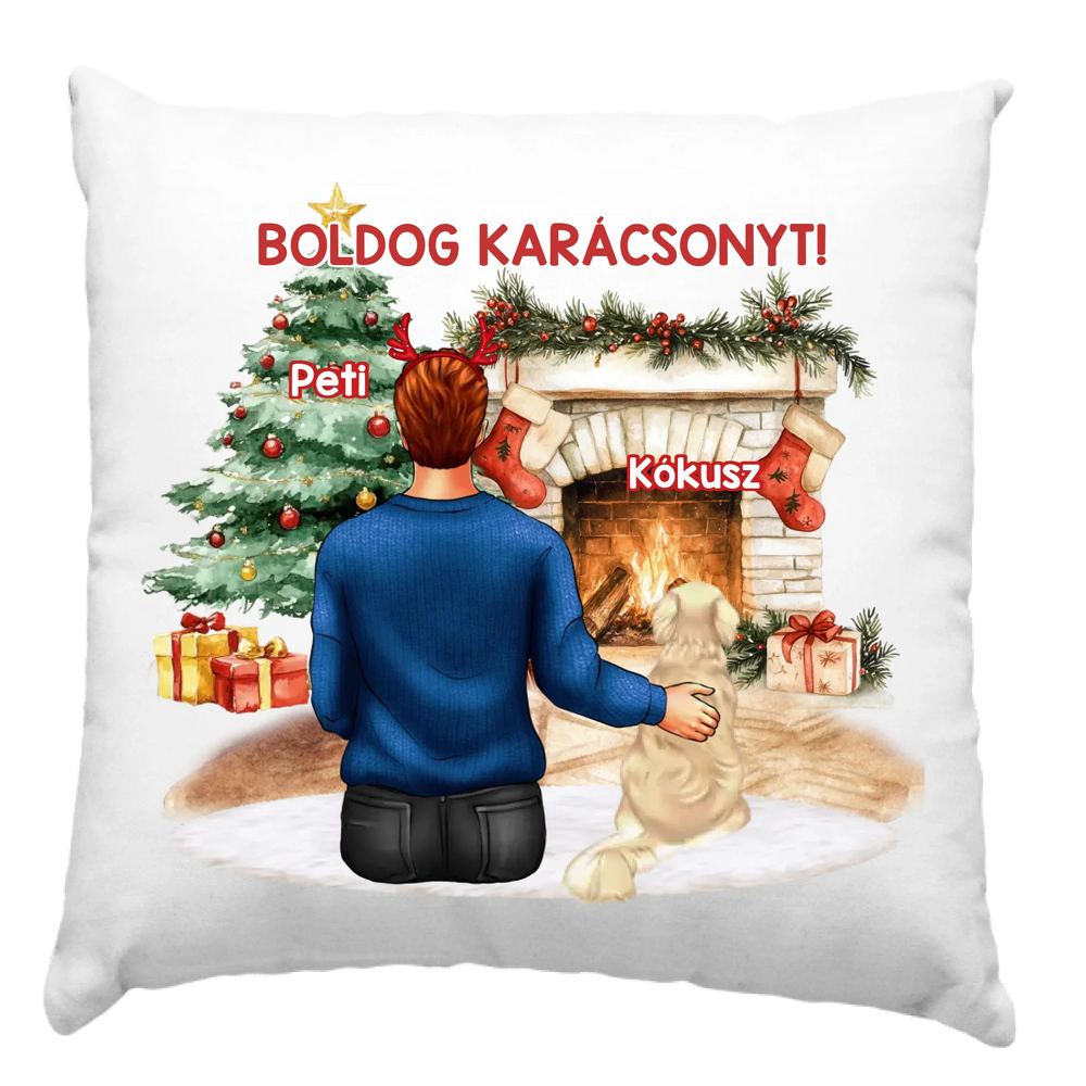 Karácsonyi ajándékpárna kutyagazdiknak fiús