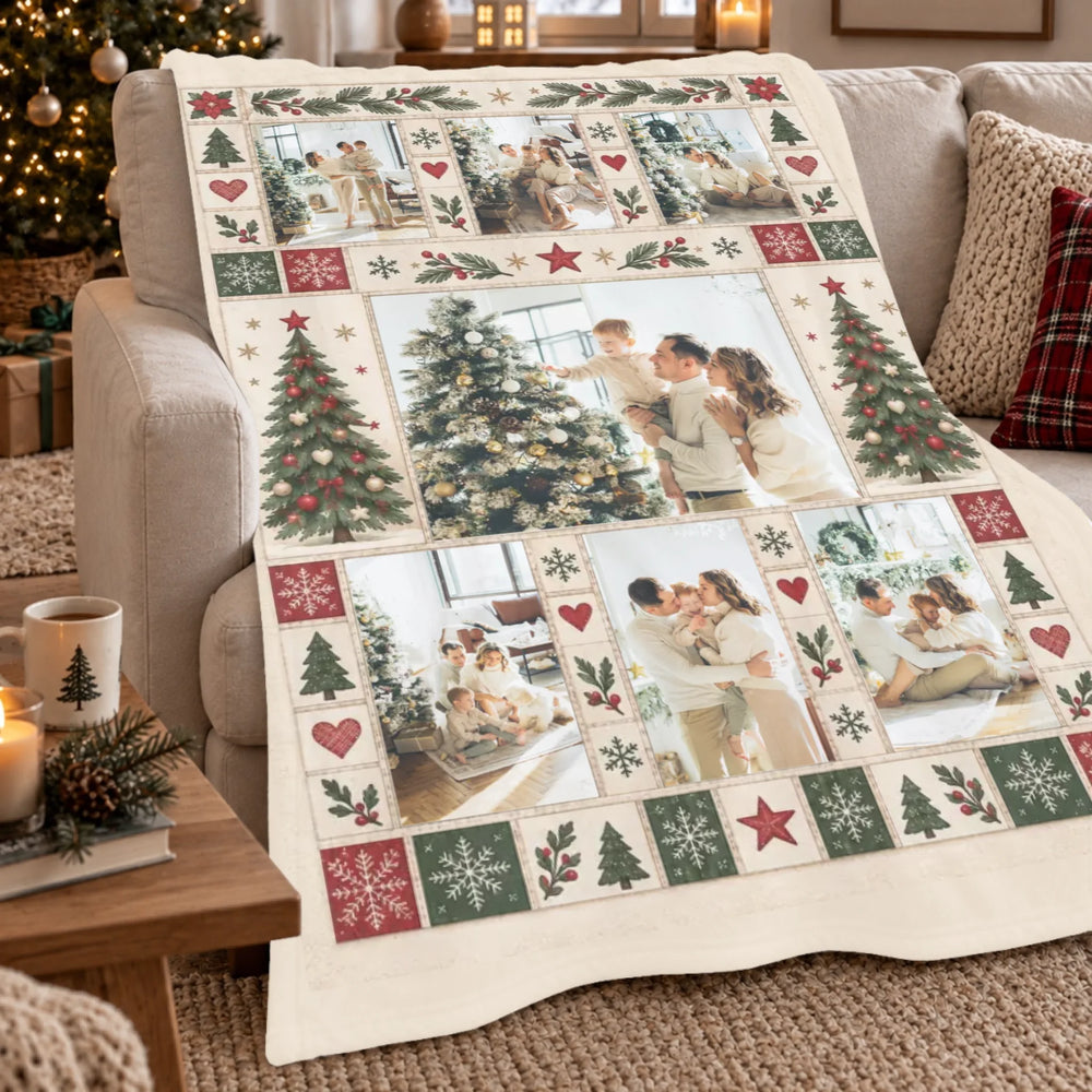 Egyedi fényképes karácsonyi patchwork mintás pléd - 7 fotóval