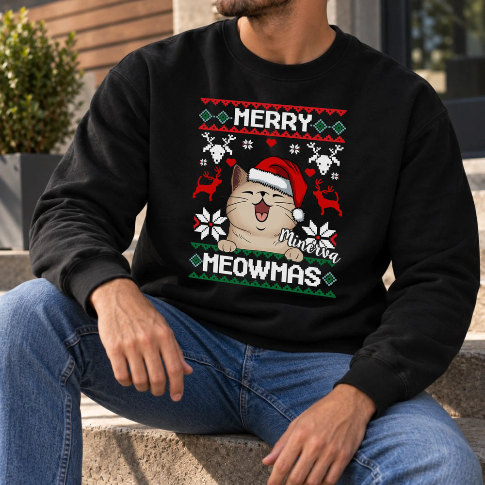 Merry Meowmass pulóver gazdiknak választható macskával - egyedi karácsonyi ajándék