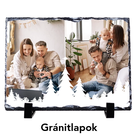 gránitlap egyedi fotóval, rajta családi képek