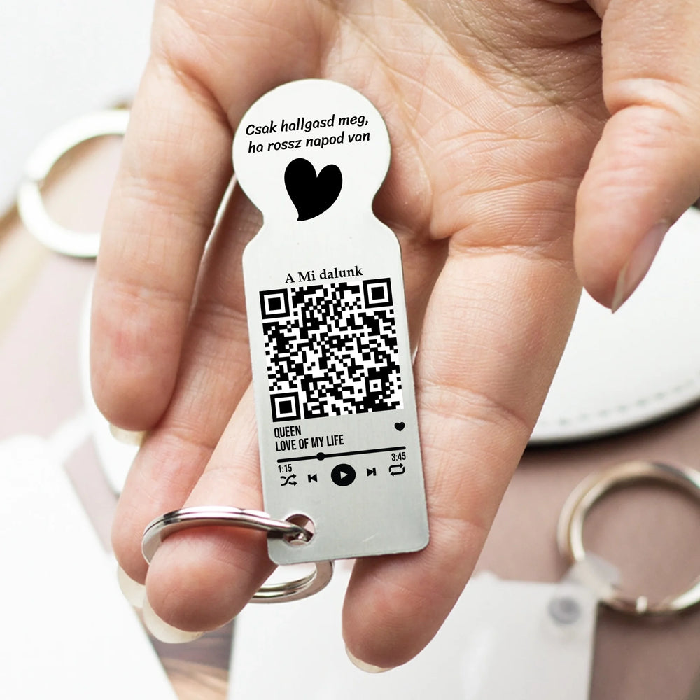 Ha rossz kedved van bevásárlókocsi érme kulcstartó interaktív QR kóddal saját dallal Valentin napi ajándék a párodnak