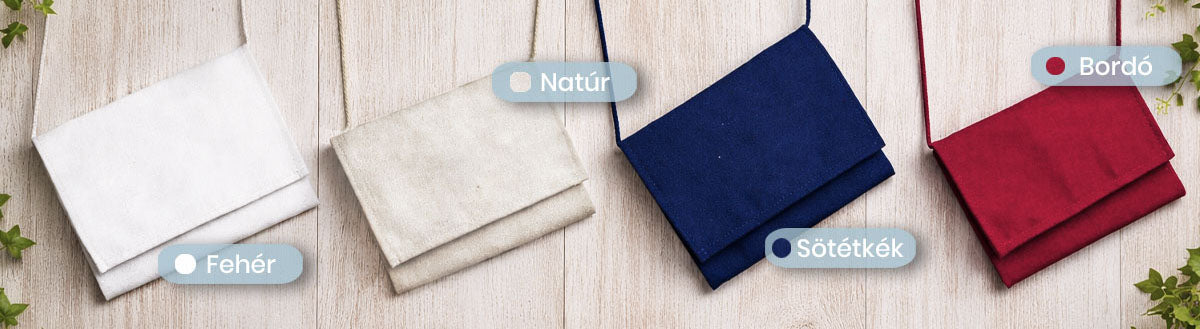 Egyedi ballagási tarisznyák fehér, natúr nyersvászon, sötétkék, és bordó színben