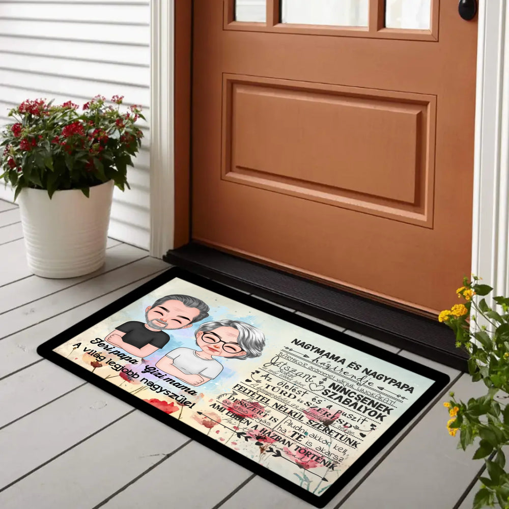 Nagyszülős egyedi neves lábtörlő szerkeszthető karakterekkel