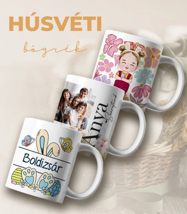 húsvéti bögrék egyedi mintával fényképpel névvel