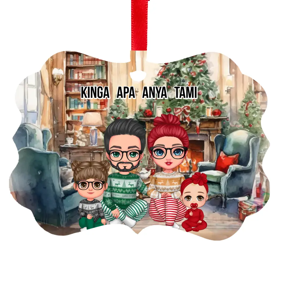 Karácsonyi cuki családos hosszúkás dísz