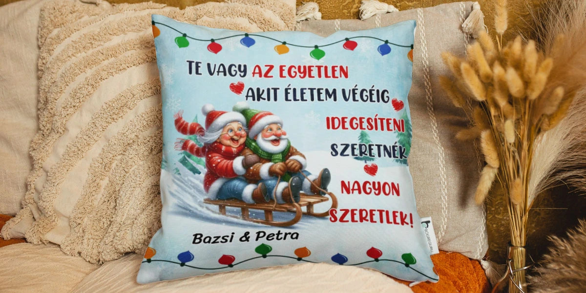 Egyedi karácsonyi párna vicces ajándék pároknak