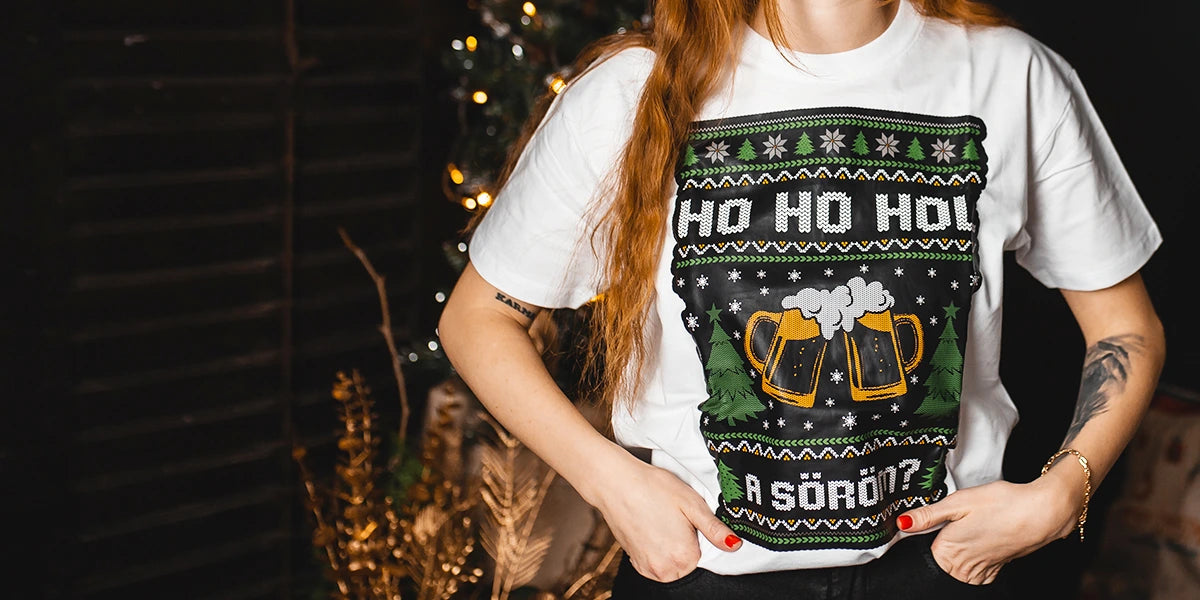 egyedi karácsonyi póló ho ho ho hol a söröm felirattal