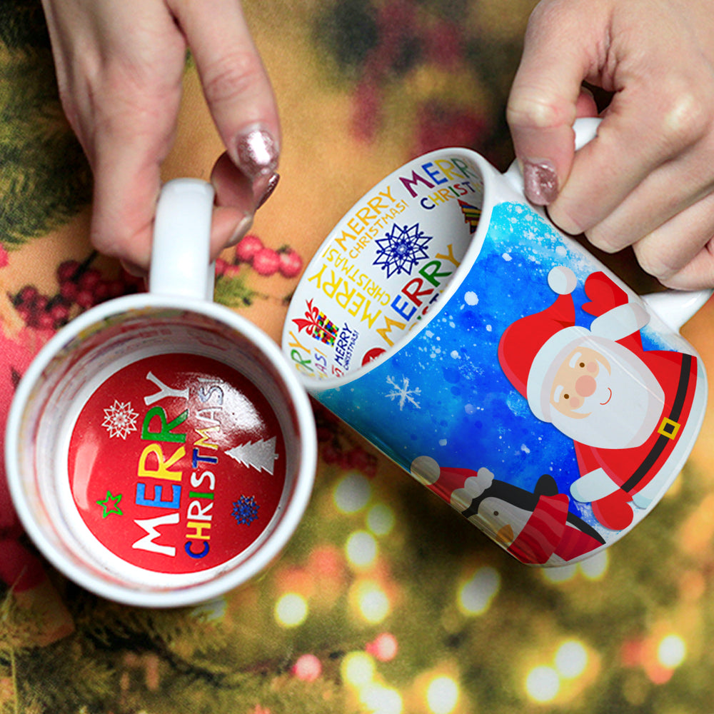 Pingvin és Télapó mintás karácsonyi belsőjű bögre