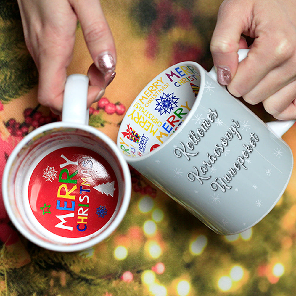 Manós karácsonyi belsőjű bögre