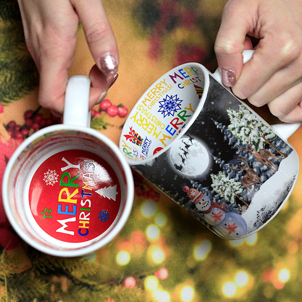 Téli erdő karácsonyi belsőjű bögre