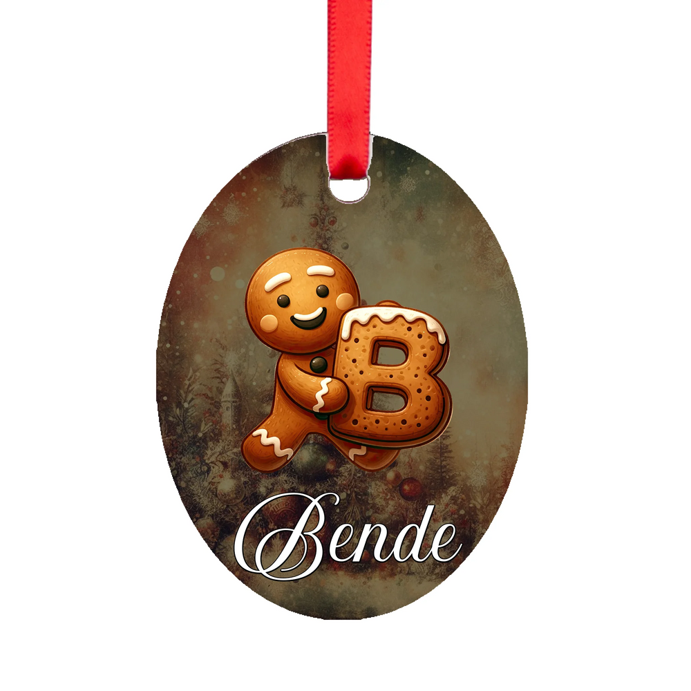 Karácsonyi mintás ovális dísz egyedi névvel és kezdőbetűvel