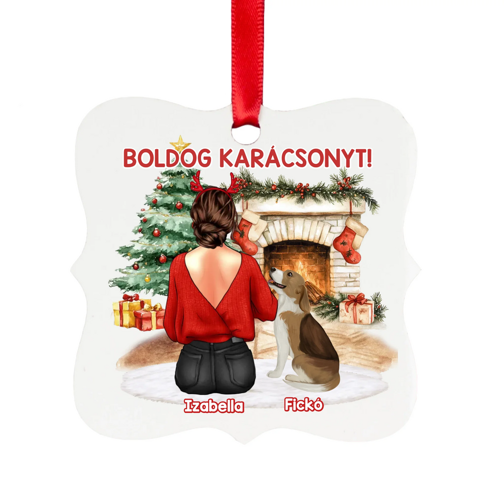 Kutya mintás karácsonyfadísz fehér alapon