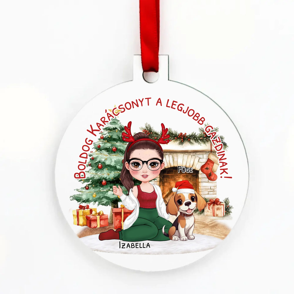 Egyedi karácsonyfadísz gazdiknak - lányos mintával akár 3 kutyával
