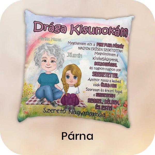 személyre szabható, cuki karakteres párna