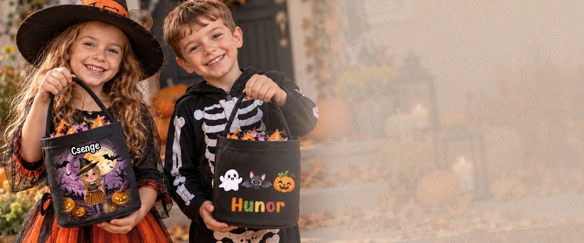 egyedi halloweeni cukokrakgyűjtő zsák