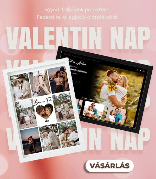 valentin napi ajándék egyedi fényképes fotókollázs fehér keretben és netflix stílusú falikép fekete keretben