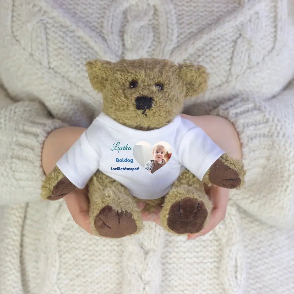 1 éves szülinapi ajándék plüss maci fényképpel - Bogreguru