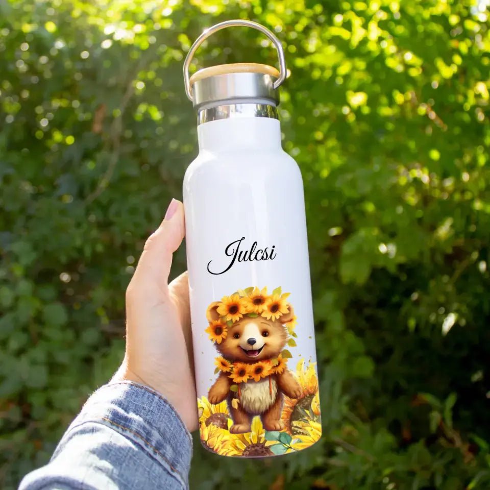 Állatos bambusz fedeles kulacs névvel - Bogreguru