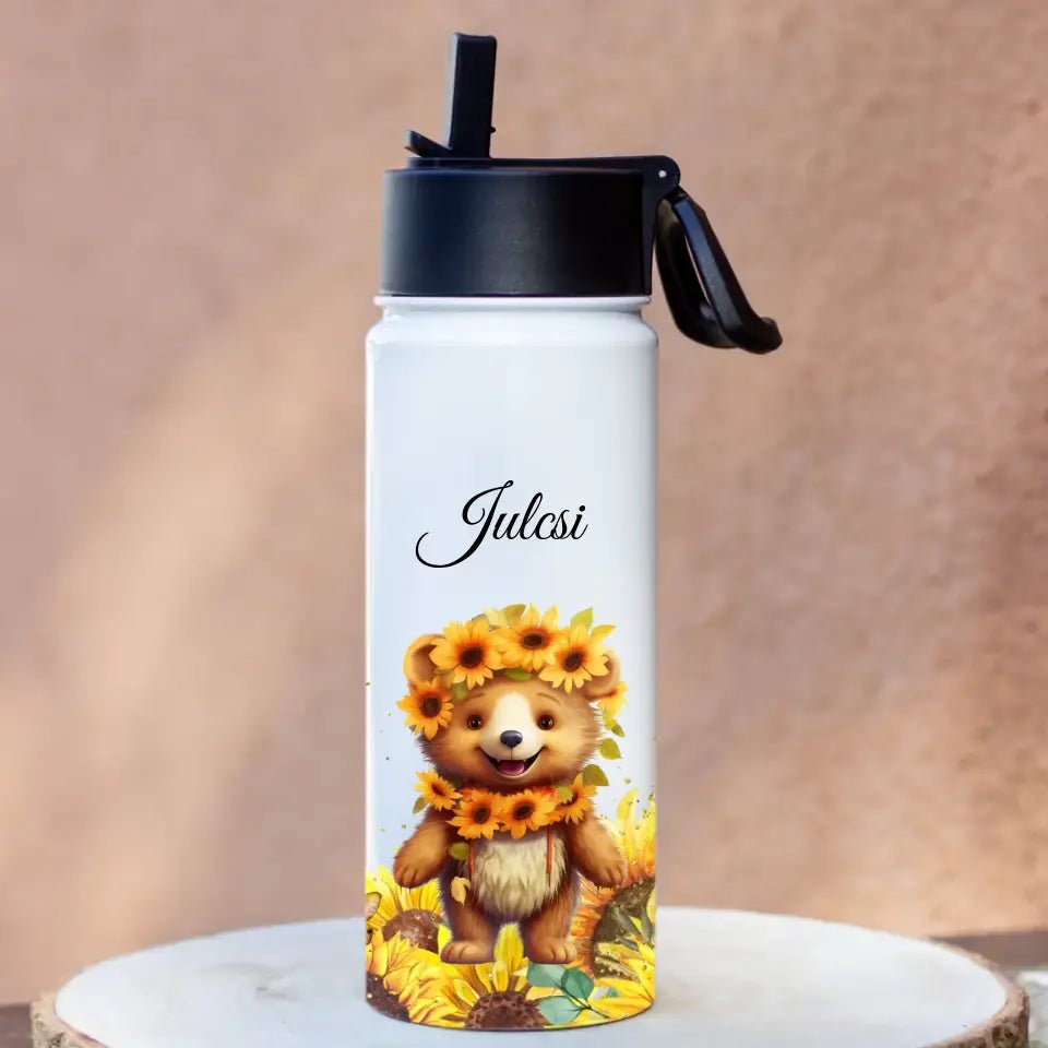 Állatos szívószálas kulacs névvel - Bogreguru