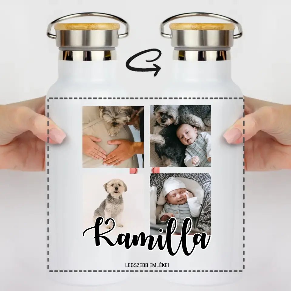 Bambusz fedeles egyedi fényképes kulacs 4 képpel - Bogreguru