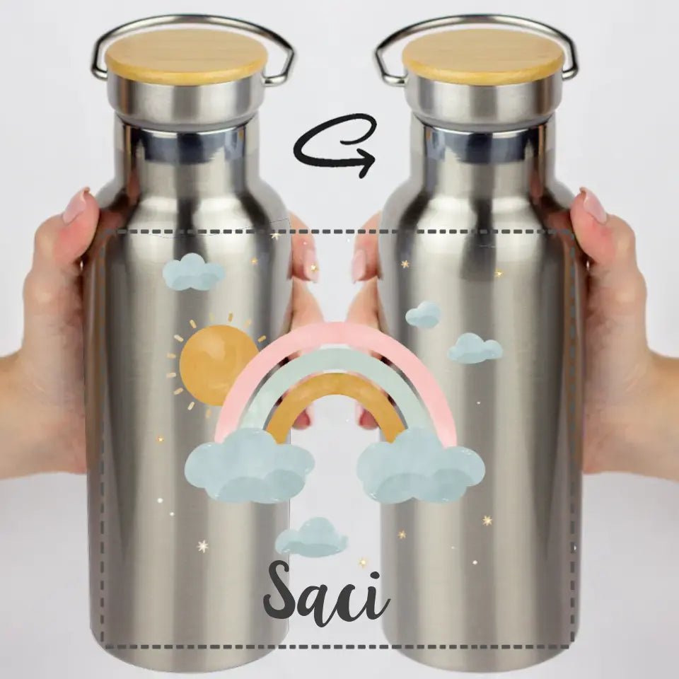 Bambusz fedeles egyedi kulacs lányoknak szivárvánnyal - Bogreguru
