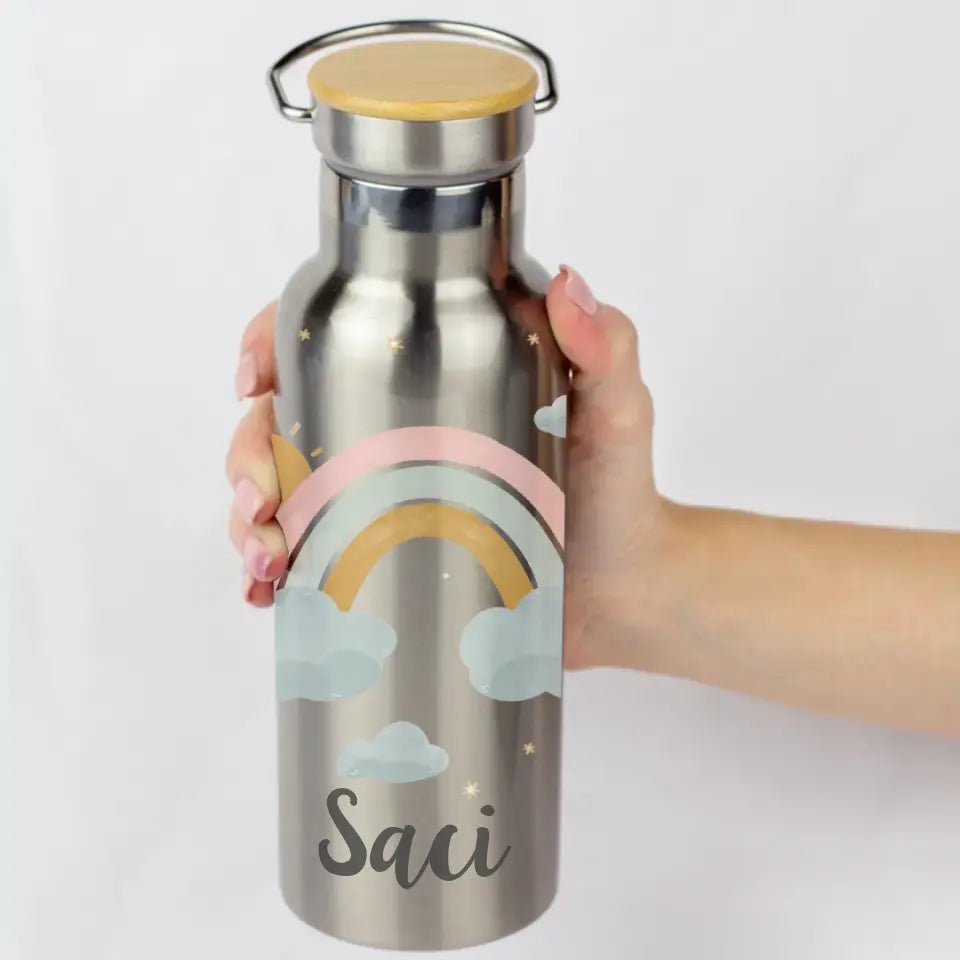 Bambusz fedeles egyedi kulacs lányoknak szivárvánnyal - Bogreguru