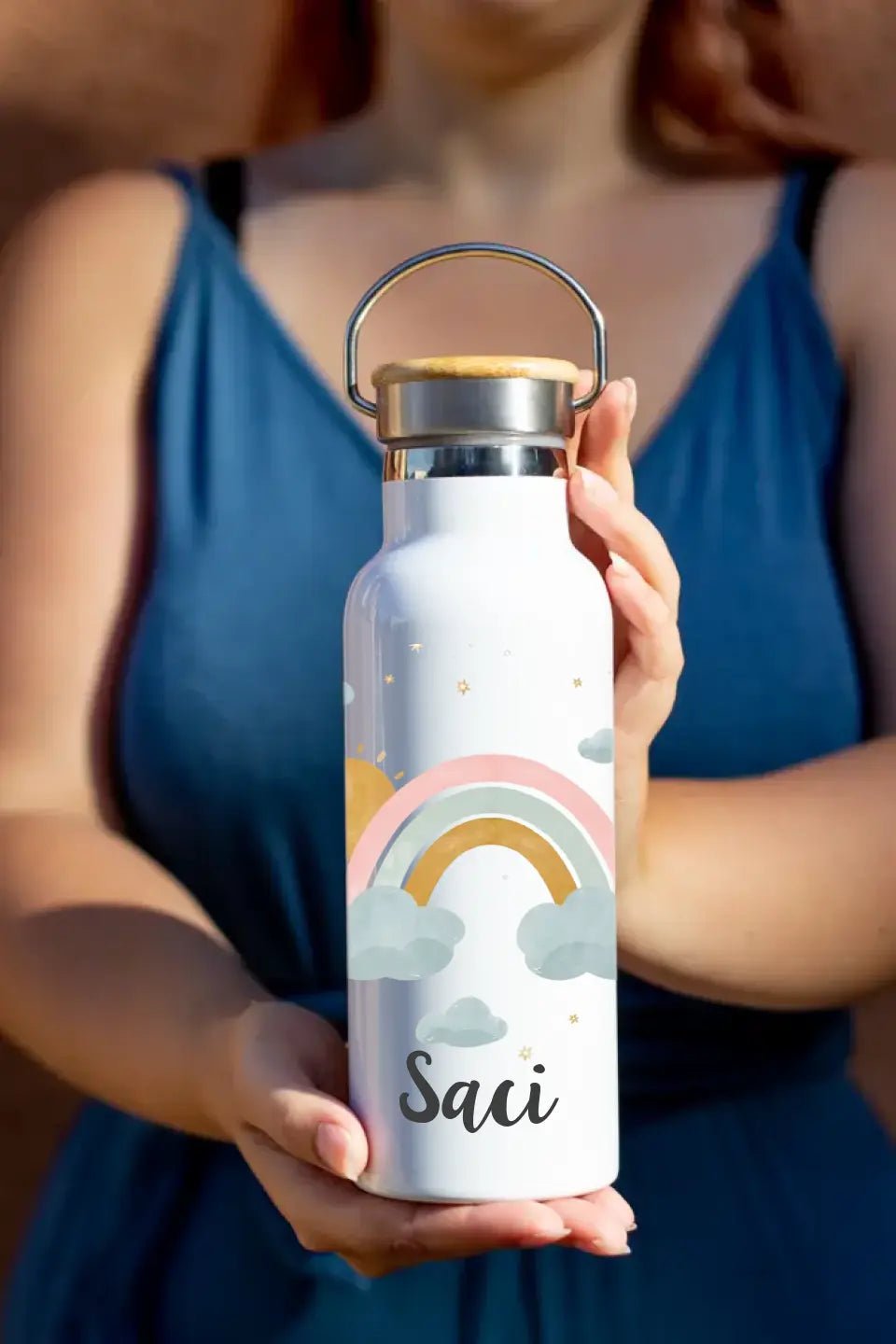 Bambusz fedeles egyedi kulacs lányoknak szivárvánnyal - Bogreguru