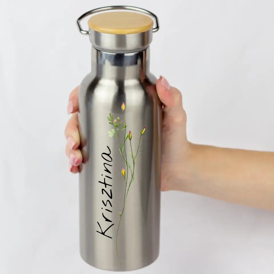 Bambusz fedeles virágos kulacs saját névvel - Bogreguru