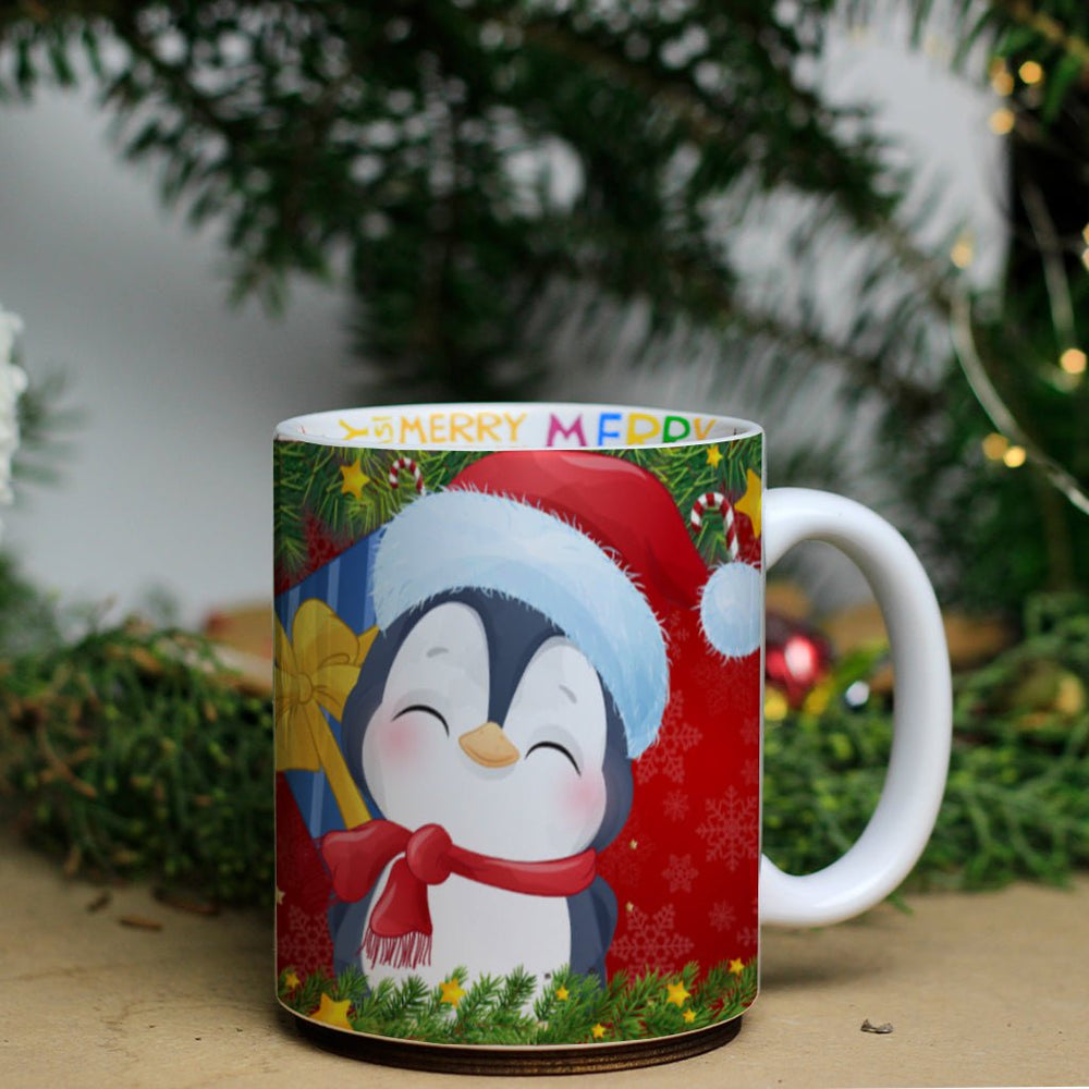 Cuki pingvines karácsonyi belsőjű bögre - Bogreguru