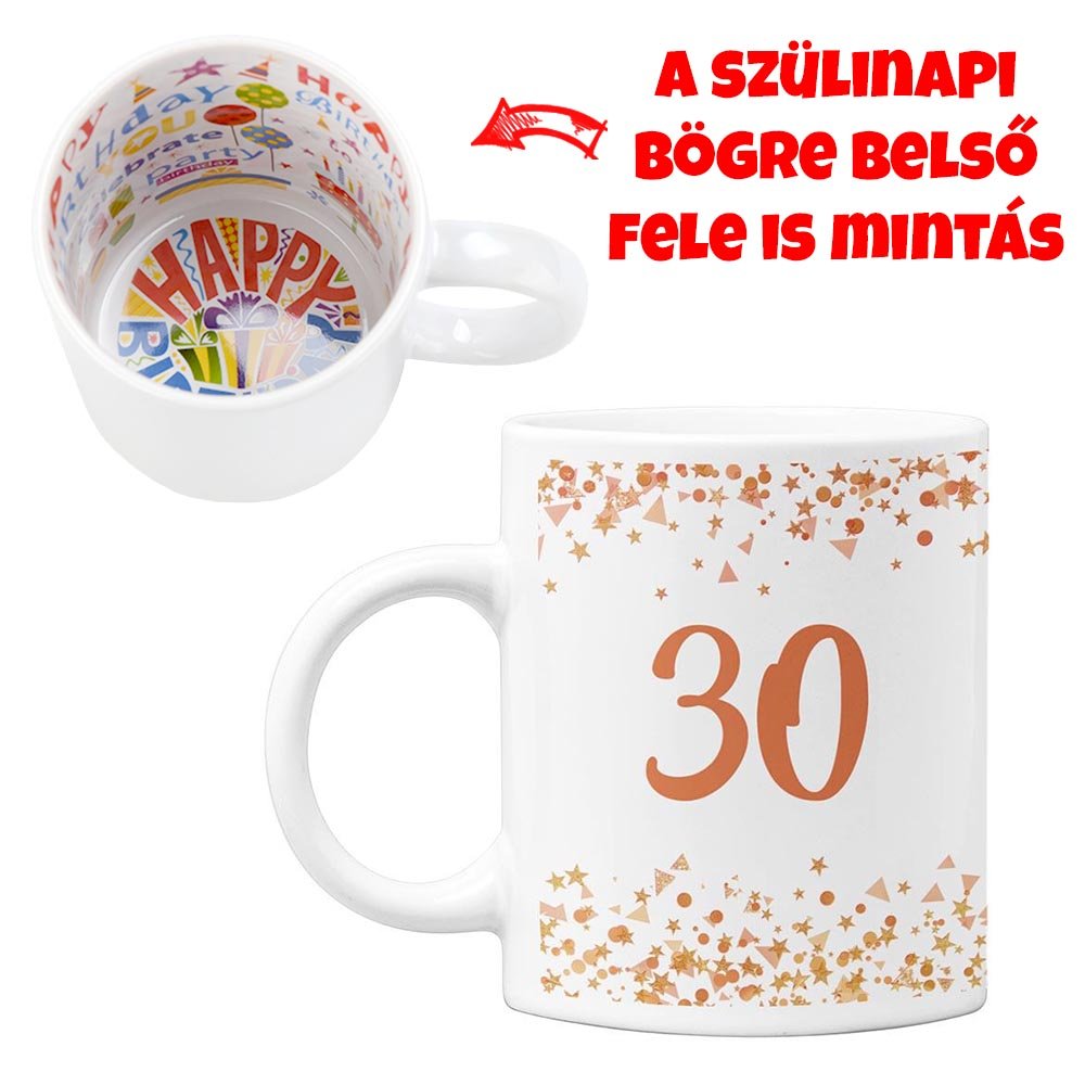 Egyedi feliratos konfettis szülinapi bögre különböző színekben - Bogreguru