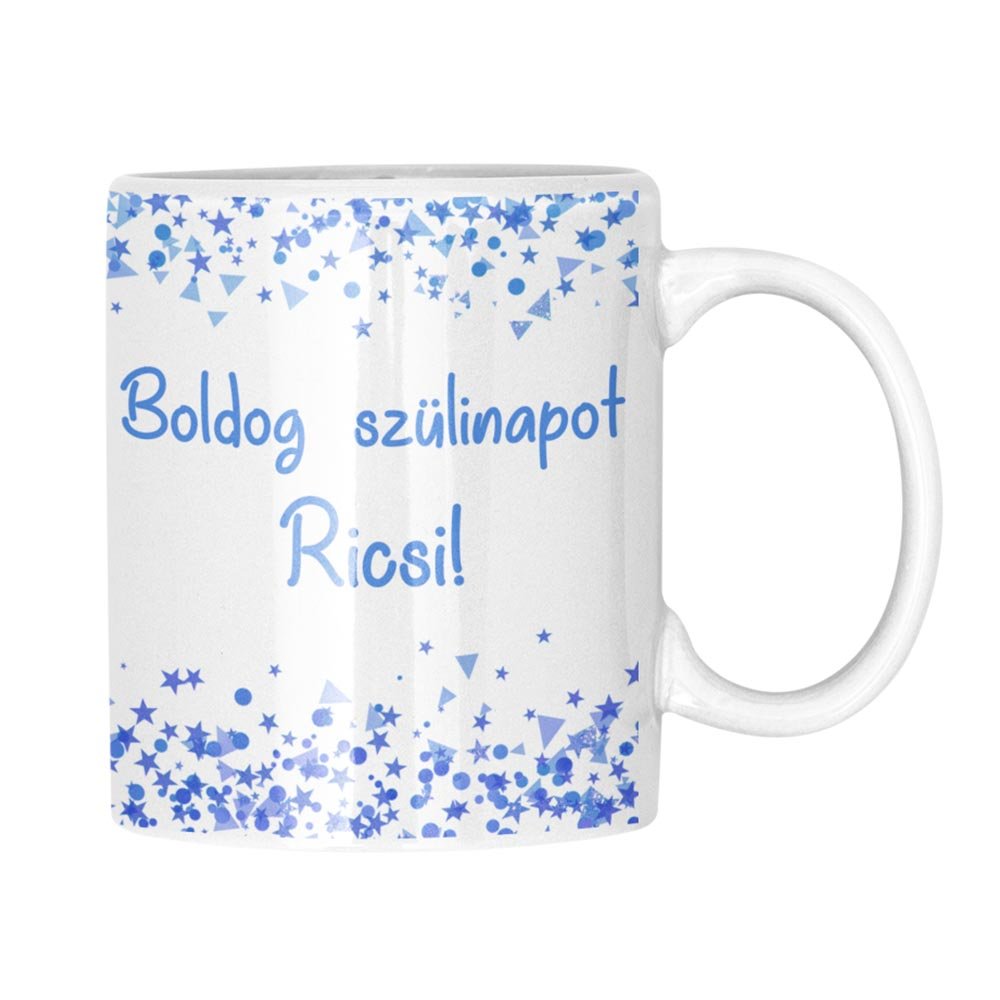 Egyedi feliratos konfettis szülinapi bögre különböző színekben - Bogreguru