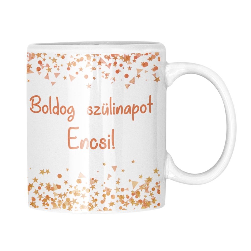 Egyedi feliratos konfettis szülinapi bögre különböző színekben - Bogreguru