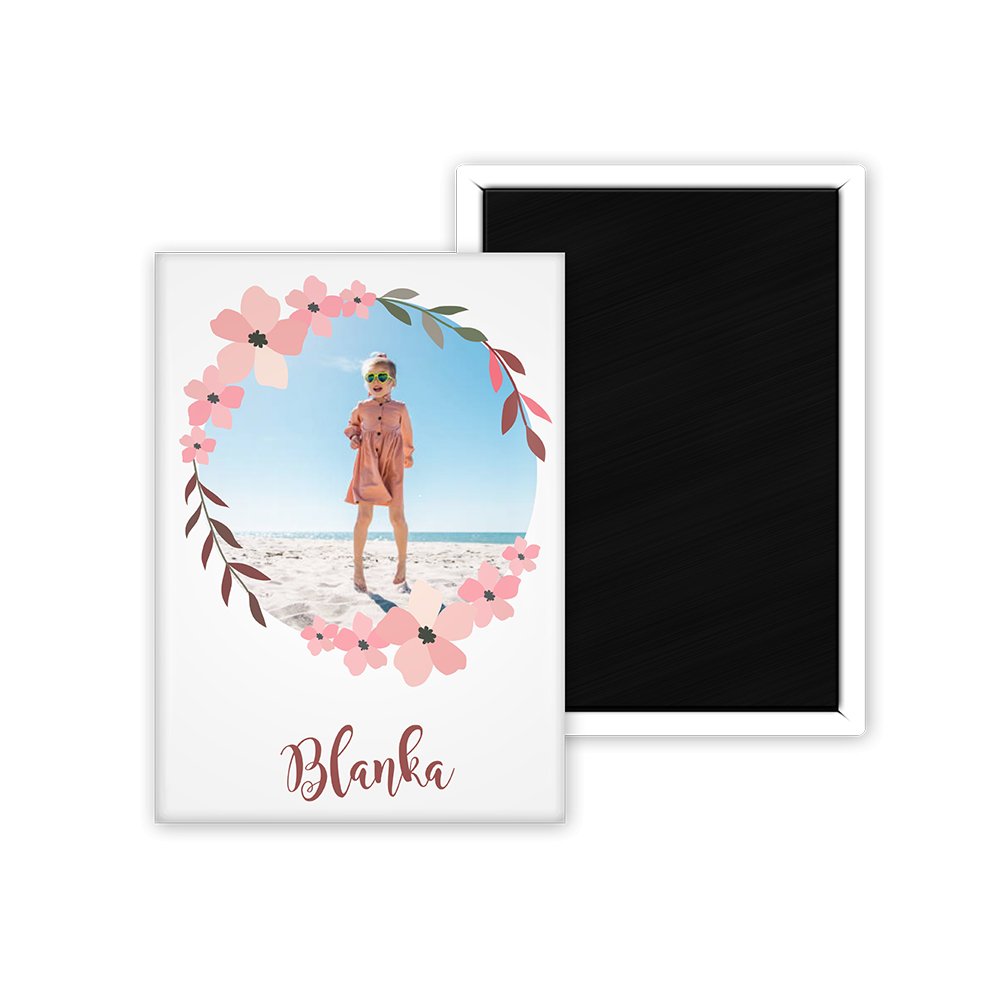 Egyedi fényképes hűtőmágnes virágos kerettel - Bogreguru