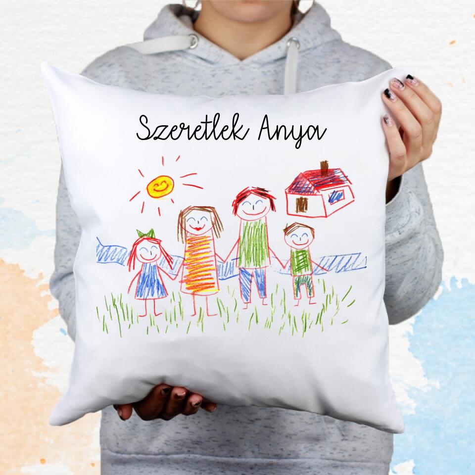 Egyedi fényképes párna gyerekrajzzal - Bogreguru